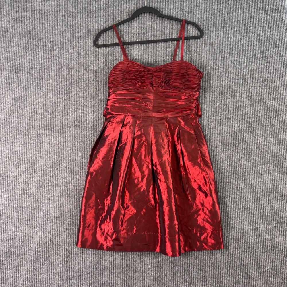 VTG Twenty One Red Ruched Satin Dress Womens L Fit Flare Party Y2K Romantic Glam